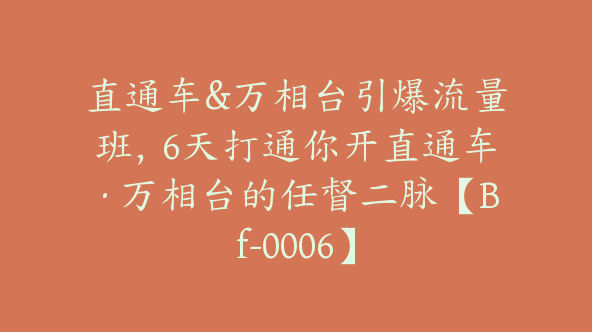 直通车&万相台引爆流量班，6天打通你开直通车·万相台的任督二脉【Bf-0006】