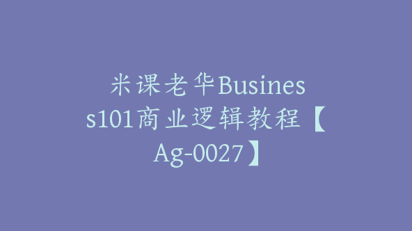 米课老华Business101商业逻辑教程【Ag-0027】