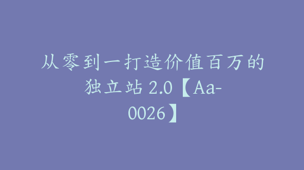 从零到一打造价值百万的独立站 2.0【Aa-0026】