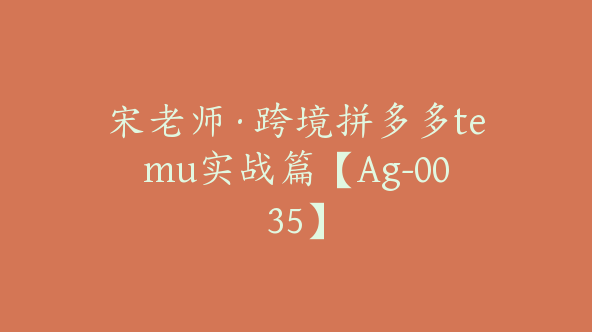 宋老师·跨境拼多多temu实战篇【Ag-0035】