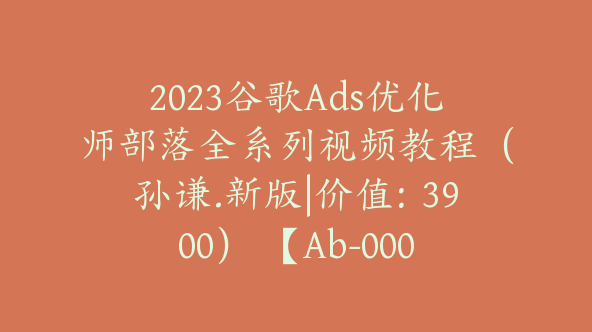 2023谷歌Ads优化师部落全系列视频教程（孙谦.新版|价值：3900） 【Ab-0005】