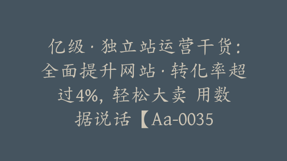 亿级·独立站运营干货：全面提升网站·转化率超过4%，轻松大卖 用数据说话【Aa-0035】