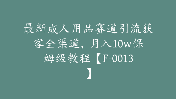 最新成人用品赛道引流获客全渠道，月入10w保姆级教程【F-0013】