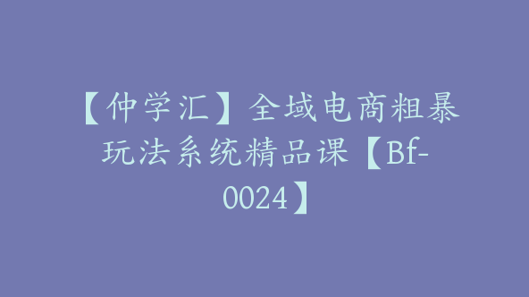 【仲学汇】全域电商粗暴玩法系统精品课【Bf-0024】