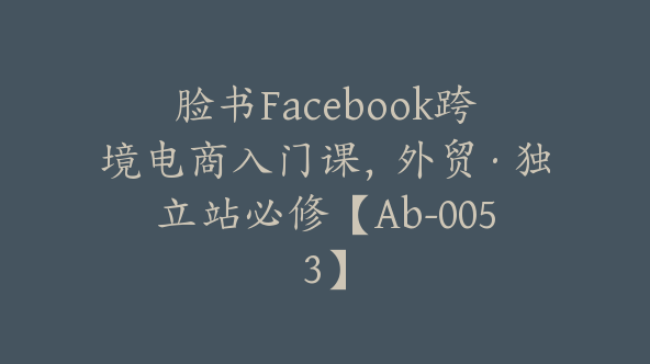 脸书Facebook跨境电商入门课，外贸·独立站必修【Ab-0053】