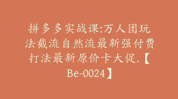 拼多多实战课:万人团玩法截流自然流最新强付费打法最新原价卡大促.【Be-0024】