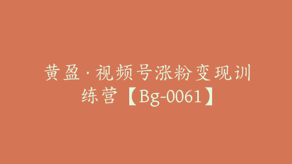 黄盈·视频号涨粉变现训练营【Bg-0061】