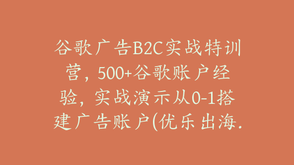 谷歌广告B2C实战特训营，500+谷歌账户经验，实战演示从0-1搭建广告账户(优乐出海.Yuan)【Ab-0055】