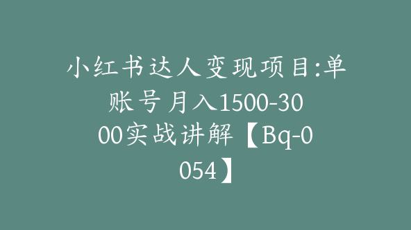 小红书达人变现项目:单账号月入1500-3000实战讲解【Bq-0054】