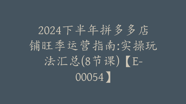 2024下半年拼多多店铺旺季运营指南:实操玩法汇总(8节课)【E-00054】