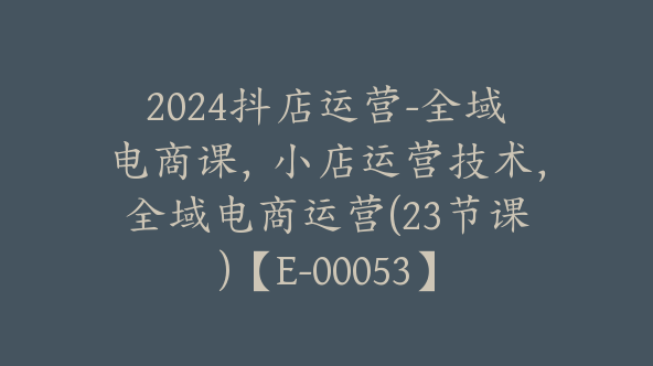 2024抖店运营-全域电商课，小店运营技术，全域电商运营(23节课)【E-00053】