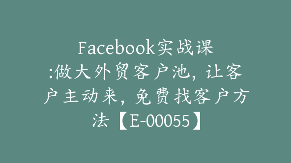 Facebook实战课:做大外贸客户池，让客户主动来，免费找客户方法【E-00055】