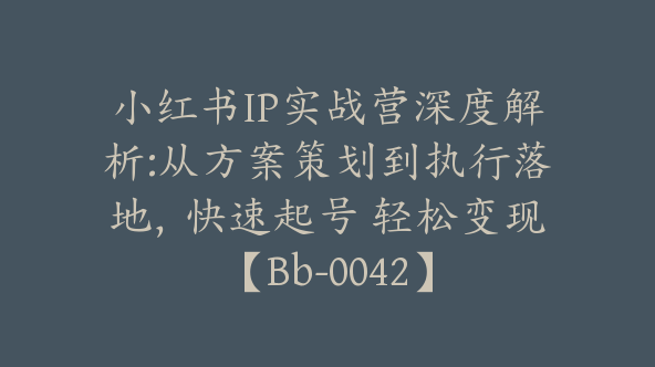 小红书IP实战营深度解析:从方案策划到执行落地，快速起号 轻松变现【Bb-0042】