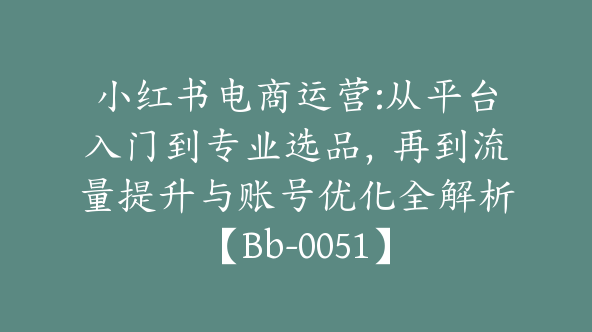 小红书电商运营:从平台入门到专业选品，再到流量提升与账号优化全解析【Bb-0051】