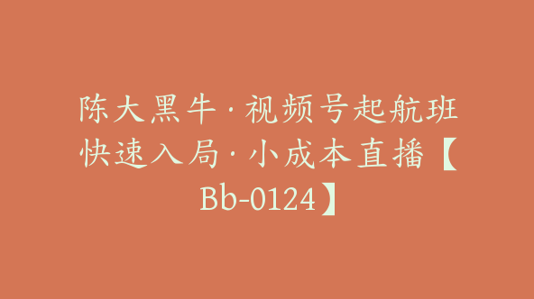 陈大黑牛·视频号起航班快速入局·小成本直播【Bb-0124】