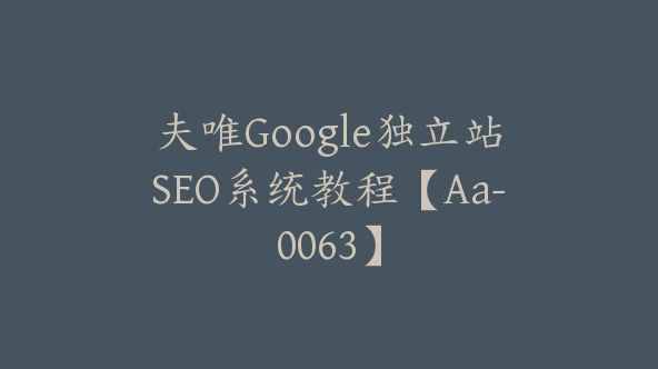 夫唯Google独立站SEO系统教程【Aa-0063】