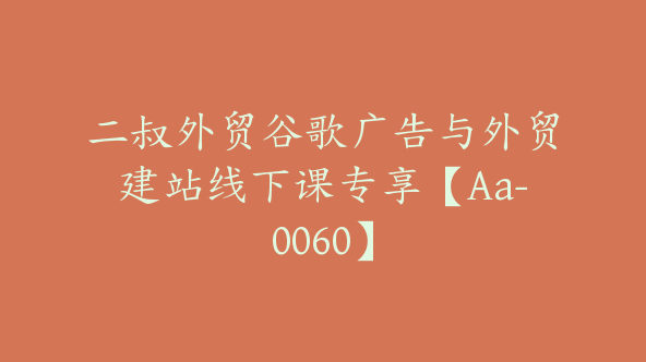二叔外贸谷歌广告与外贸建站线下课专享【Aa-0060】