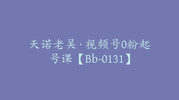 天诺老吴·视频号0粉起号课【Bb-0131】